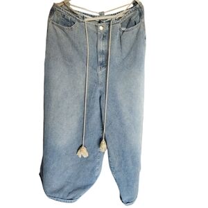 CIDER 0XL Super Wide Leg Jeans Blue Drawstring Ultra High Rise Denim
